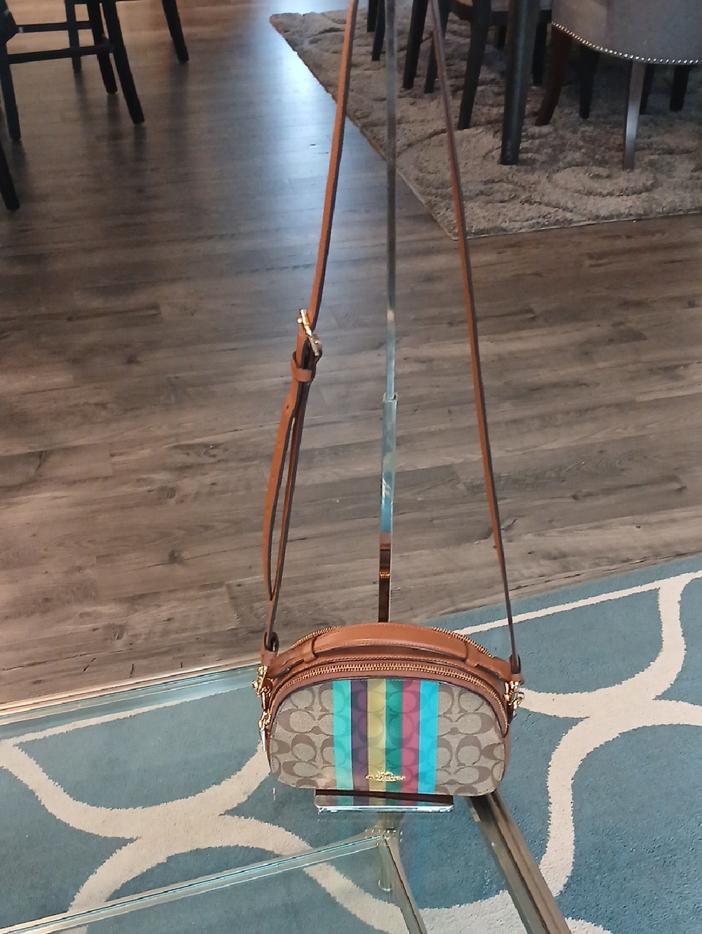 Coach Serena Satchel Signature Crossbody with Multicolor Vertical Stripes